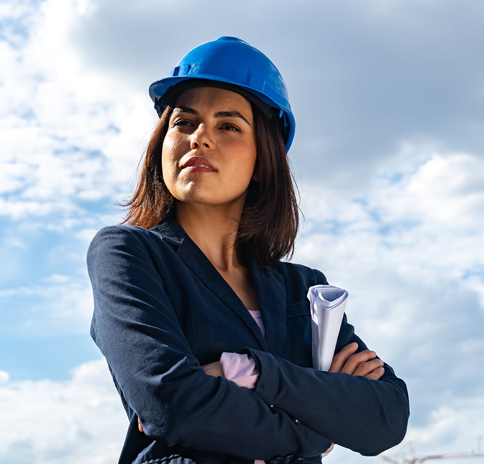 Architect holding plan with sky background