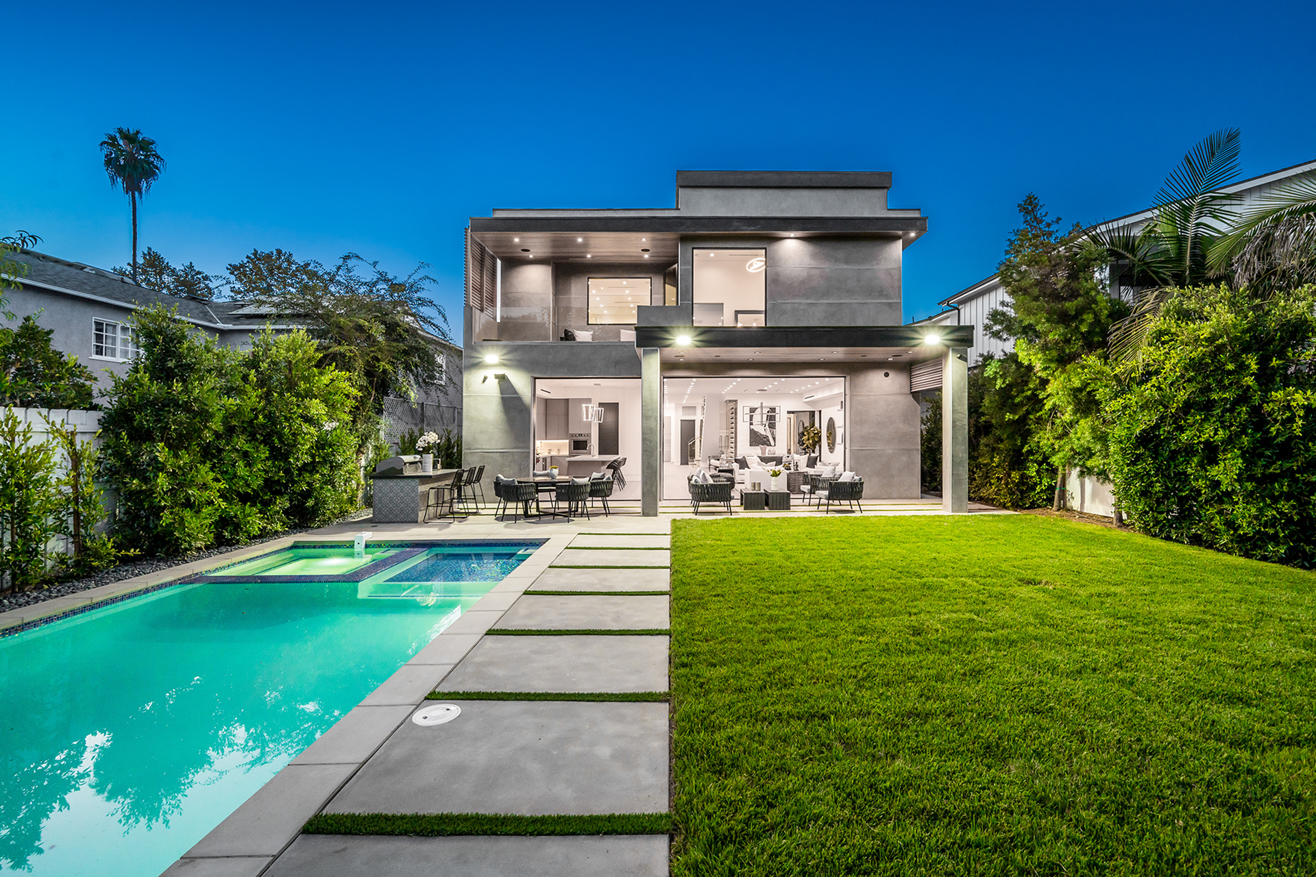 Backyard balcony and pool area Encino home